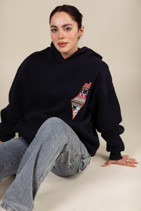 Hoodie - Embroidered Map of Palestine